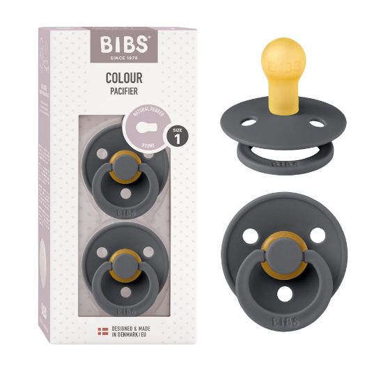 Picture of BIBS Pacifiers Colour Collection | Natural Rubber Baby Pacifier | Set of 2 BPA-Free Soothers | Made in Denmark | 0+ Months (Pack of 2) | Iron