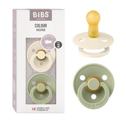 Picture of BIBS Pacifiers Colour Collection | Natural Rubber Baby Pacifier | Round Nipple | Set of 2 BPA-Free Soothers | Made in Denmark | 6+ Months (Pack of 2) | Sage/Ivory