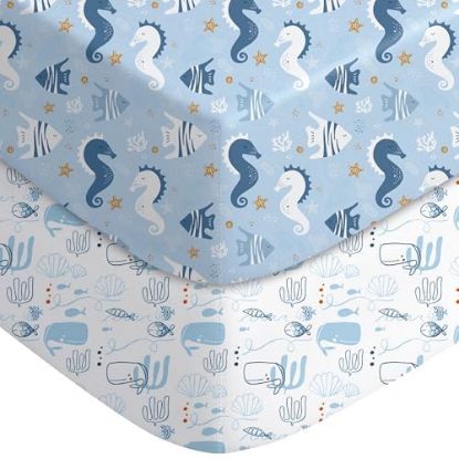 Picture of Yoofoss Pack and Play Sheets Fitted, Mini Crib Sheets 2-Pack for Pack N Play Mattress, Stretchy Playard Sheet, Soft and Breathable Submarine World