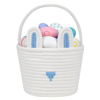 Picture of CubesLand Easter Basket for Kids & Babies - Soft & Safe Handwoven Cotton Rope Bunny Basket, Easter Egg Hunt & Festive Decor, Blue, Small