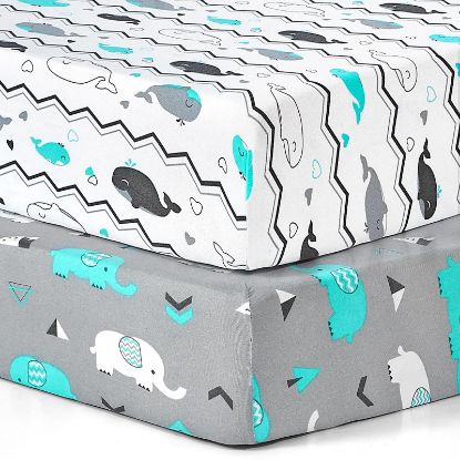 Picture of Pack n Play Sheets, BROLEX 2 Pack Mini Crib Sheets,Stretchy Portable Fitted Playard Sheet Set, Convertible Playard Mattress Cover,Ultra Soft Breathable Material,Elephant Whale