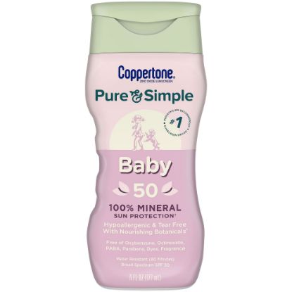 Picture of Coppertone Pure and Simple Baby Sunscreen Lotion SPF 50, Broad Spectrum Sunscreen for Baby, 6 Fl Oz Bottle