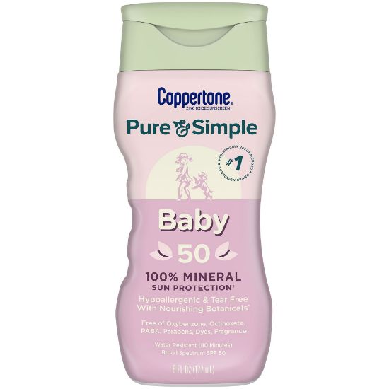 Picture of Coppertone Pure and Simple Baby Sunscreen Lotion SPF 50, Broad Spectrum Sunscreen for Baby, 6 Fl Oz Bottle