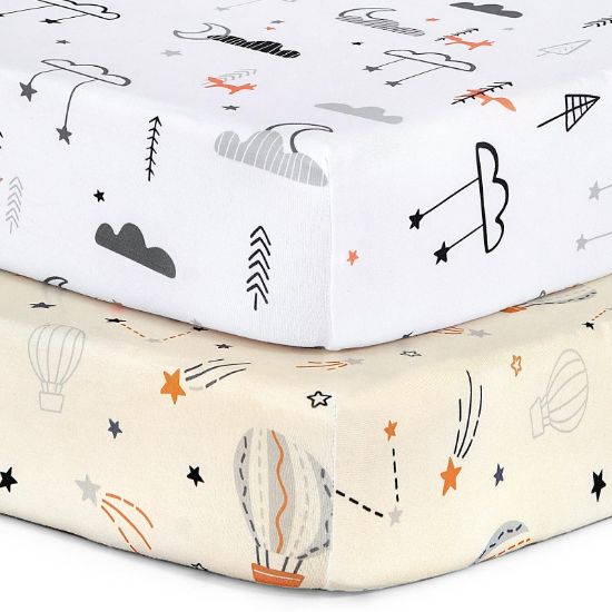 Picture of Pack n Play Sheets, BROLEX 2 Pack Mini Crib Sheets,Stretchy Portable Fitted Playard Sheet Set, Convertible Playard Mattress Cover,Ultra Soft Breathable Material,Starsmoon Balloon