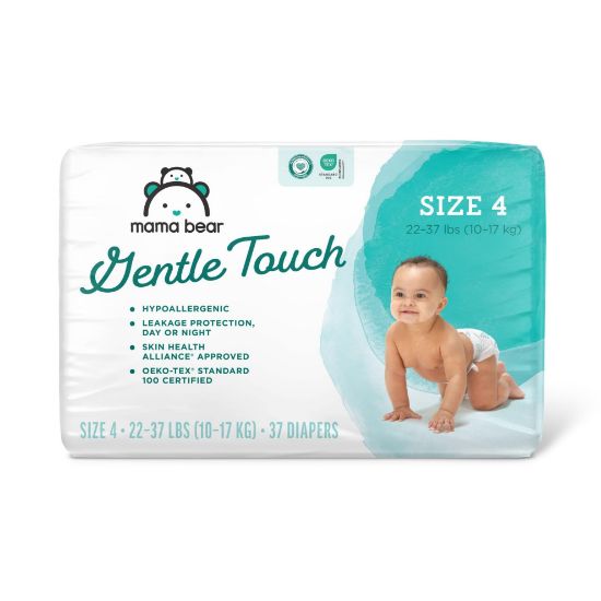 Picture of Amazon Brand - Mama Bear Gentle Touch Diapers, Hypoallergenic, Size 4, 37 Count, White