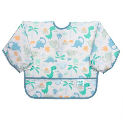 Picture of Bumkins Sleeved Bib for Girl or Boy, Baby and Toddler for 6-24 Mos, Essential Must Have for Eating, Feeding, Baby Led Weaning Supplies, Long Sleeve Mess Saving Food Catcher, Fabric, Dinosaur Gray