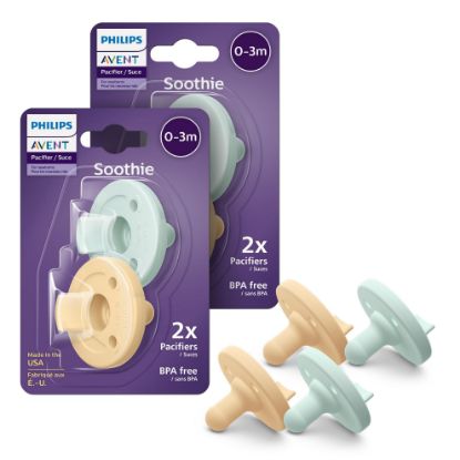 Picture of Philips Avent Soothie 0-3 Months Orthodontic Baby Pacifiers, 100% Silicone Pacifiers, One Piece, BPA-Free, 2 Green and 2 Yellow, 4 Pack, Model SCF190/71