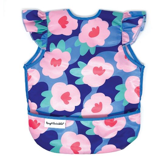 Picture of Tiny Twinkle Mess Proof Baby Bib - Waterproof & Lightweight Baby-Led Weaning Apron | 100% Recycled Polyester, Easy Clean & Machine Washable (Floral Blue, Large 2-4 Years)