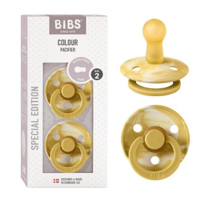 Picture of BIBS Pacifiers Colour Collection | Natural Rubber Baby Pacifier | Set of 2 BPA-Free Soothers | Made in Denmark | 6+ Months (Pack of 2) | Mustard/Ivory Tie Dye