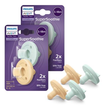Picture of Philips Avent Soothie 3-18 Months Orthodontic Baby Pacifiers, 100% Silicone Pacifiers, One Piece, BPA-Free, 2 Green and 2 Yellow, 4 Pack, Model SCF192/72