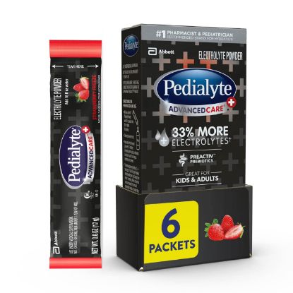 Picture of Pedialyte AdvancedCare Plus Electrolyte Powder, Has 33% More Electrolytes and PreActiv Prebiotics, Strawberry Freeze, 6 Powder Packets