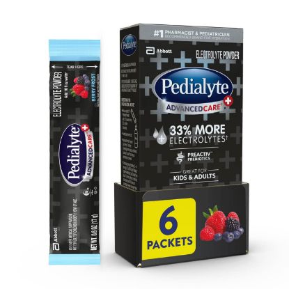 Picture of Pedialyte AdvancedCare Plus Electrolyte Powder, Has 33% More Electrolytes and PreActiv Prebiotics, Berry Frost, 6 Powder Packets