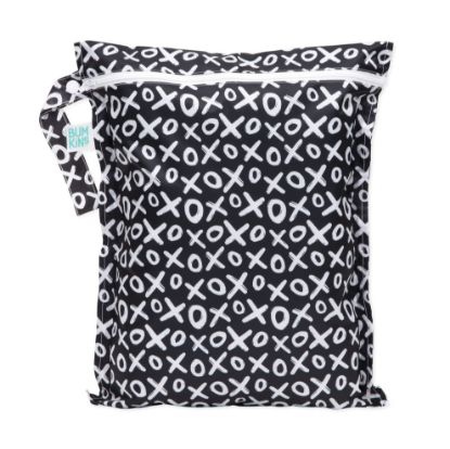Picture of Bumkins Waterproof Wet Bag for Baby, Travel, Swim Suit, Cloth Diapers, Pump Parts, Pool, Gym Clothes, Toiletry, Strap to Stroller, Daycare, Zipper Reusable Bag, Wetdry Packing Pouch, XOXO Black