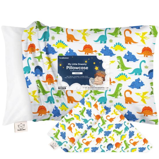 Picture of KeaBabies Toddler Pillowcase 13"x18" - Organic Cotton Toddler Pillowcase for Kids, Boys, Girls, Soft & Durable Cotton Cover for Miniature Sleepy Pillows, Cute Colors,Pillow Sold Separately(Happy Dino)