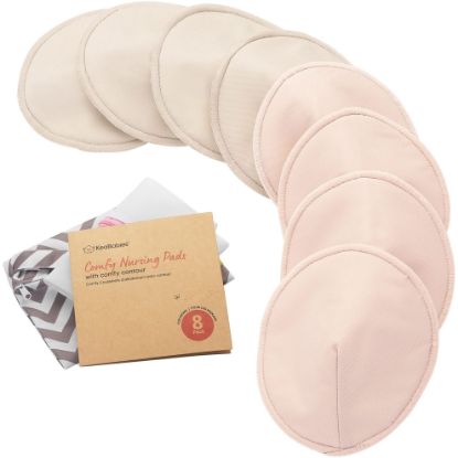 Picture of Organic Nursing Pads - 8 Washable Viscose Derived from Bamboo Breastfeeding Pads, Wash Bag, Reusable Breast Pads for Breastfeeding, Nipple Pads for Breastfeeding Essentials(Neutrals, L 4.8")