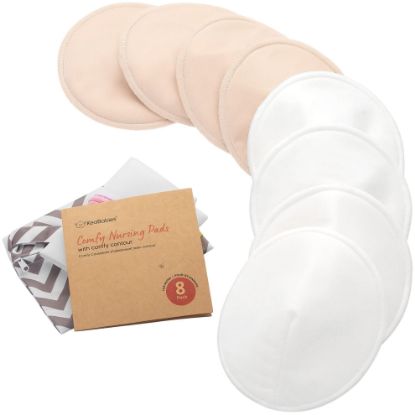 Picture of Organic Nursing Pads - 8 Washable Viscose Derived from Bamboo Breastfeeding Pads, Wash Bag, Reusable Breast Pads for Breastfeeding, Nipple Pads for Breastfeeding Essentials(Bare Beige, L 4.8")