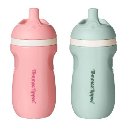 Picture of Tommee Tippee Insulated Sporty Bottle, 9oz, No Spill Toddler Water Bottle For 12 months +, Two-Piece Valve Helps Stop Spills, Pack of 2, Pink and Mint