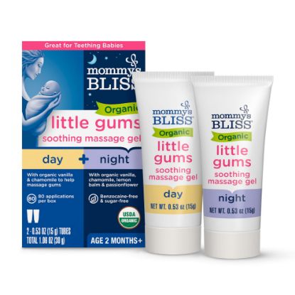 Picture of Mommy's Bliss Organic Little Gums Soothing Massage Gel Day and Night Combo, Great for Teething Babies, Age 2 Months+, Sugar Free, Mild & Sweet Flavor, 2 - 0.53 Oz Tubes (Pack of 1)