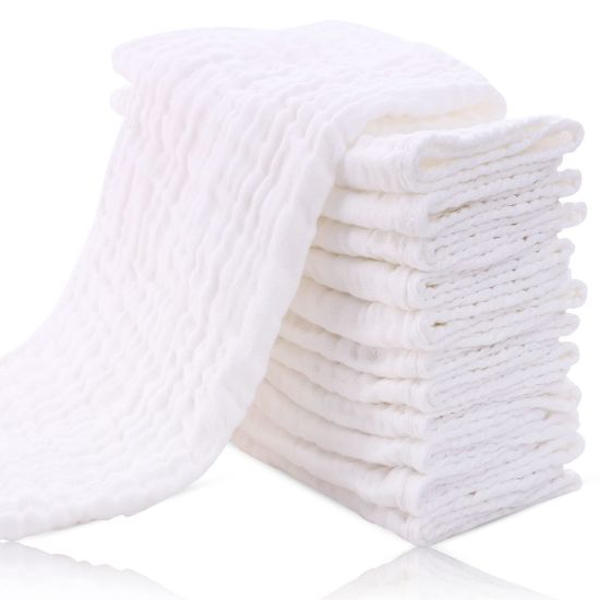 Picture of Cute Castle 12 Pack Muslin Burp Cloths for Baby - Ultra-Soft 100% Cotton Baby Washcloths - Large 20'' by 10'' Super Absorbent Milk Spit Up Rags - Burpy Cloths for Unisex, Boy, Girl - White