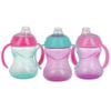 Picture of Nuby Clik-It Grip N' Sip Soft Spout No-Spill Training Sippy Cup with Handles - (3-Pack) 10 oz - 4+ Months - Aqua/Purple/Pink