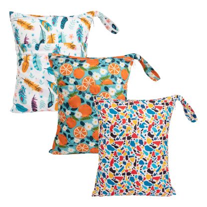 Picture of babygoal Wet Dry Bags for Baby Cloth Diapers, Washable Travel Bags, Beach, Pool, Gym Bag for Swimsuits & Wet Clothes with Two Zippered Pockets 3 Pack, 3LN21