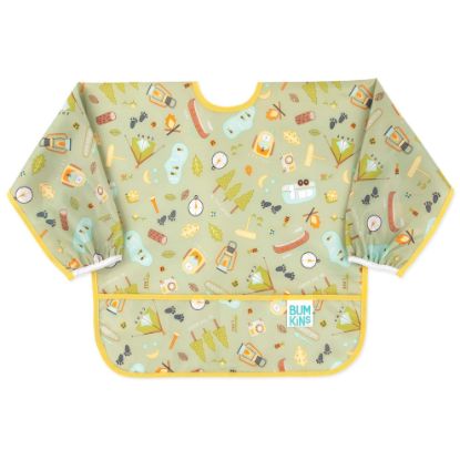 Picture of Bumkins Sleeved Bib for Girl or Boy, Baby and Toddler for 6-24 Mos, Essential Must Have for Eating, Feeding, Baby Led Weaning, Long Sleeve Mess Saving Food Catcher, Soft Fabric, Camp Gear Green