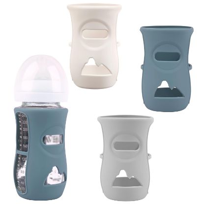 Picture of 3 Pack Silicone Sleeves for Avent Natural Glass Baby Bottles, Anti Breakage Baby Bottle Holder, Compatible Philips Avent Glass Natural Baby Bottle 8 oz (Grey+Dark Blue+Apricot)