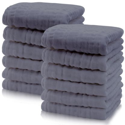 Picture of Cute Castle 12 Pack Muslin Baby Washcloths - Large 12'' by 12'' - Ultra Soft 100% Cotton - Super Absorbent Burp Cloths for Unisex, Boy, Girl -Grey