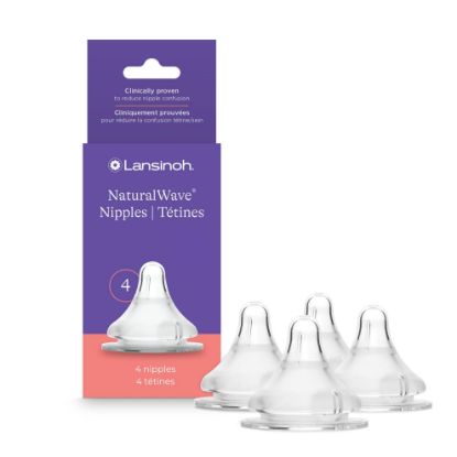 Picture of Lansinoh NaturalWave Baby Bottle Nipples - 100% Soft, Durable Silicone, Made Without BPA BPS, Anti-Colic, Supports The Baby’s Developing Mouth and Teeth, Fast Flow, Size F, 4 Count, 6+ Months