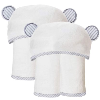 Picture of SWEET DOLPHIN 2 Pack Hooded Baby Towel, 100% Rayon Made from Bamboo, Baby Bath Towel with Hood for Babies, Infant, Toddler and Kids, Large 35 x 35 inch - White