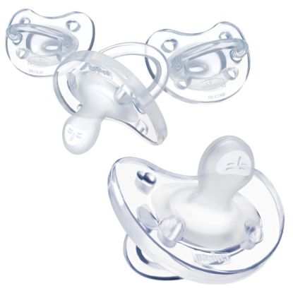Picture of Chicco PhysioForma 100% Soft Silicone One Piece Pacifier for Babies Aged 0-6 Months | BPA & Latex Free | Reusable Sterilizing Case | Clear, 4pk
