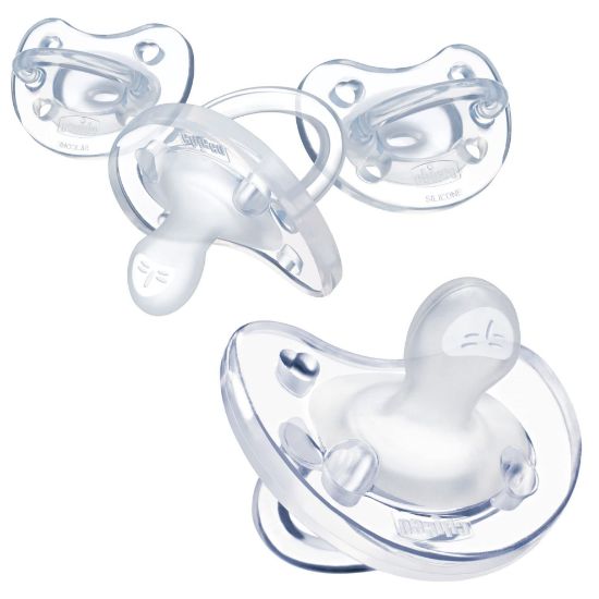 Picture of Chicco PhysioForma 100% Soft Silicone One Piece Pacifier for Babies Aged 0-6 Months | BPA & Latex Free | Reusable Sterilizing Case | Clear, 4pk