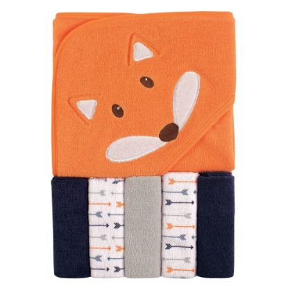 Picture of Luvable Friends Unisex Baby Hooded Towel with Five Washcloths, Boy Fox, One Size