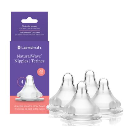 Picture of Lansinoh NaturalWave Baby Bottle Nipples - 100% Soft, Durable Silicone, Made Without BPA BPS, Anti-Colic, Supports Baby’s Developing Mouth and Teeth, Extra Slow Flow, Size XS, 4 Count, 0+ Months
