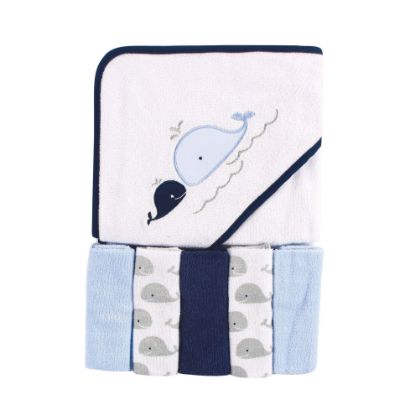 Picture of Luvable Friends Unisex Baby Hooded Towel with Five Washcloths, Whale, One Size