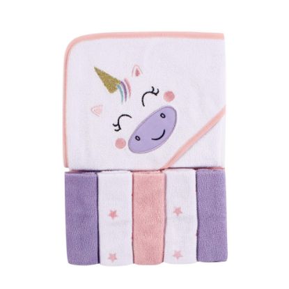 Picture of Luvable Friends Unisex Baby Hooded Towel with Five Washcloths, Unicorn, One Size