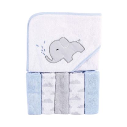 Picture of Luvable Friends Unisex Baby Hooded Towel with Five Washcloths, Elephant Spray, One Size