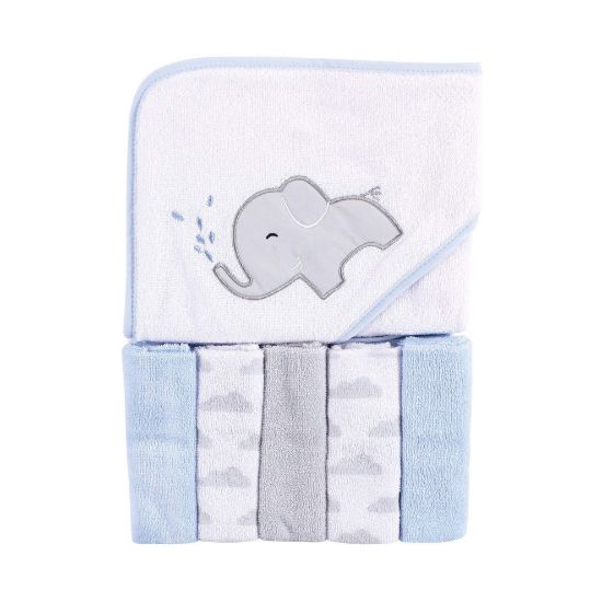 Picture of Luvable Friends Unisex Baby Hooded Towel with Five Washcloths, Elephant Spray, One Size