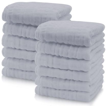 Picture of Cute Castle 12 Pack Muslin Baby Washcloths - Large 12'' by 12'' - Ultra Soft 100% Cotton - Super Absorbent Burp Cloths for Unisex, Boy, Girl -Slate