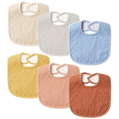 Picture of POIKSHARK 6-Pack Muslin Baby Bibs for Unisex Boys Girls, Solid Colors, Soft Cotton Baby Drool Bibs, Drooling and Teething Bibs for Infant, Newborn - Orange