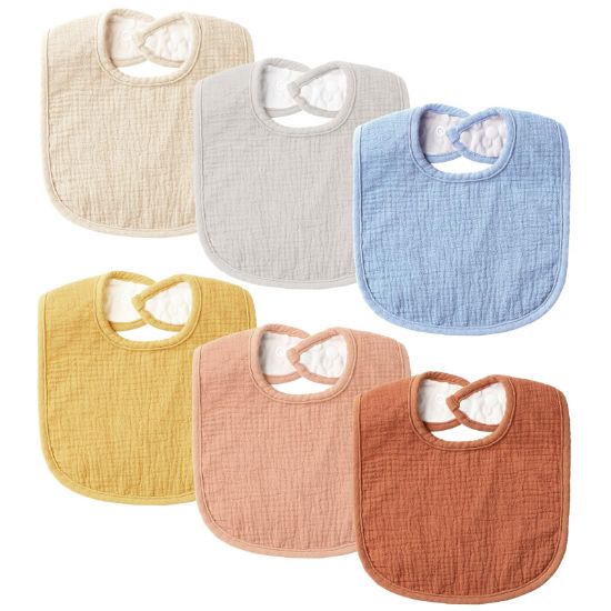 Picture of POIKSHARK 6-Pack Muslin Baby Bibs for Unisex Boys Girls, Solid Colors, Soft Cotton Baby Drool Bibs, Drooling and Teething Bibs for Infant, Newborn - Orange