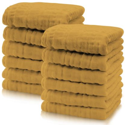 Picture of Cute Castle 12 Pack Muslin Baby Washcloths - Large 12'' by 12'' - Ultra Soft 100% Cotton - Super Absorbent Burp Cloths for Unisex, Boy, Girl -Honey