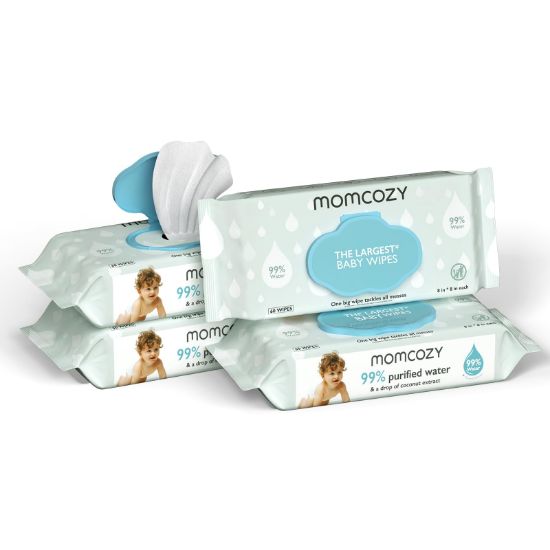 Picture of Momcozy Water Baby Wipes-Extra Large Size Design, 99% Water Based Wipes, Unscented & Hypoallergenic, Cleansing & Moisturizing Baby Wipes for Sensitive Skin, 240 Count (4 packs)