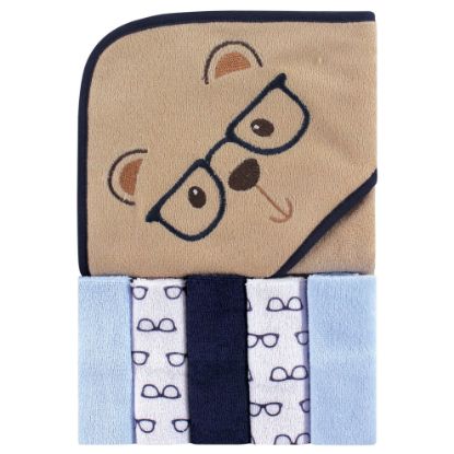 Picture of Luvable Friends Unisex Baby Hooded Towel with Five Washcloths, Smart Bear, One Size