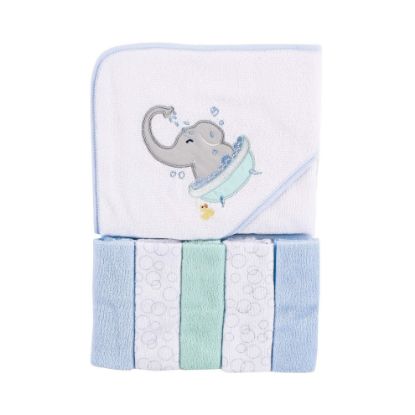 Picture of Luvable Friends Unisex Baby Hooded Towel with Five Washcloths, Elephant Bath, One Size