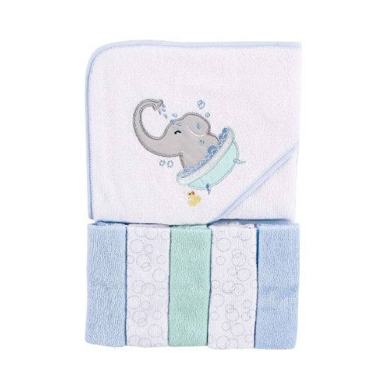 Picture of Luvable Friends Unisex Baby Hooded Towel with Five Washcloths, Elephant Bath, One Size