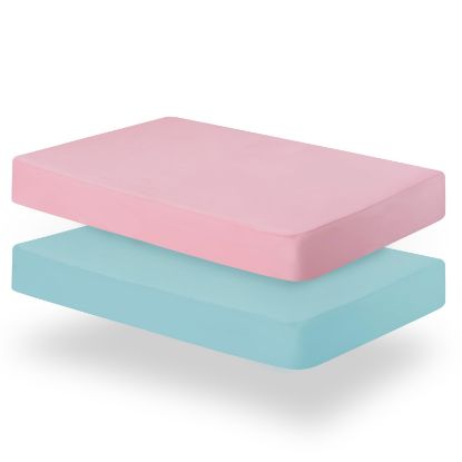 Picture of Biloban Pack and Play Sheets Fitted, 2 Pack Pack and Play Sheet Fits for Graco Pack n Play Mattress, Neutral Playard Sheets for Baby Boys and Girl, Pink & Aqua, 38”X 26”