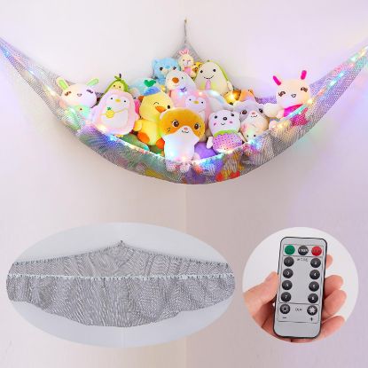 Picture of Basumee Stuffed Animals Net or Hammock with LED Light Hanging Toy Net Hammock for Stuffed Animals Storage Stuff Animals Hammocks for Nursery Kids Room with Remote Control, 8 Kinds of Lights(Pack of 1)