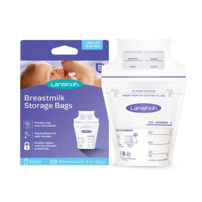 Picture of Lansinoh Breastmilk Storage Bags, 50 Count, Baby Essentials, Fast Freeze & Thaw Breast Milk Bags for Baby Bottle Feeding, Superior Strength & Stretch, 4 Ounce