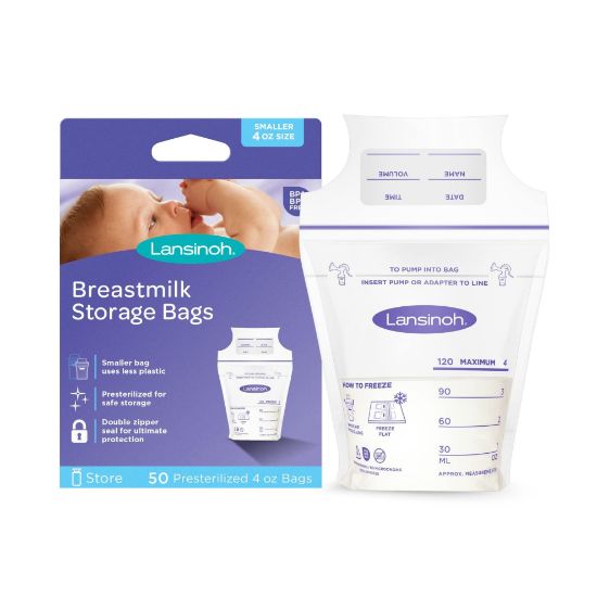 Picture of Lansinoh Breastmilk Storage Bags, 50 Count, Baby Essentials, Fast Freeze & Thaw Breast Milk Bags for Baby Bottle Feeding, Superior Strength & Stretch, 4 Ounce